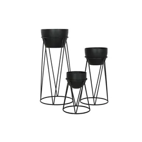 Set of Planters Home ESPRIT Black Metal 38 x 38 x 80 cm (3 Pieces)