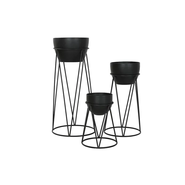 Set of Planters Home ESPRIT Black Metal 38 x 38 x 80 cm (3 Pieces)