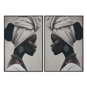 Canvas Home ESPRIT Brown Beige Colonial Velvet African Woman 83 x 4 x 123 cm (2 Units)