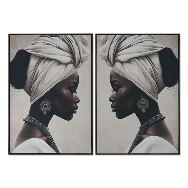 Canvas Home ESPRIT Brown Beige Colonial Velvet African Woman 83 x 4 x 123 cm (2 Units)