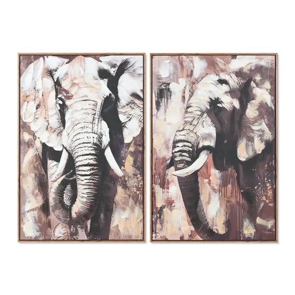 Canvas Home ESPRIT Brown Grey Elephant Colonial 60 x 3,5 x 90 cm (2 Units)