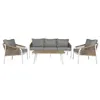 Table Set with 3 Armchairs Home ESPRIT White Natural Light grey 189 x 73 x 84 cm (4 Pieces)
