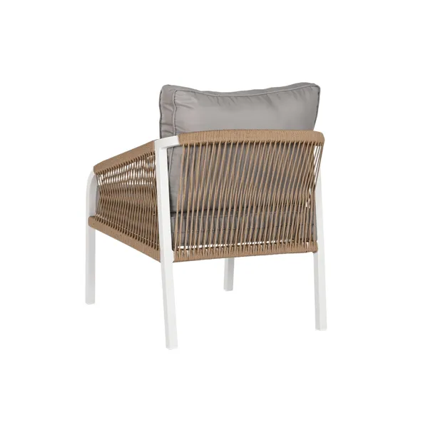 Table Set with 3 Armchairs Home ESPRIT White Natural Light grey 189 x 73 x 84 cm (4 Pieces)