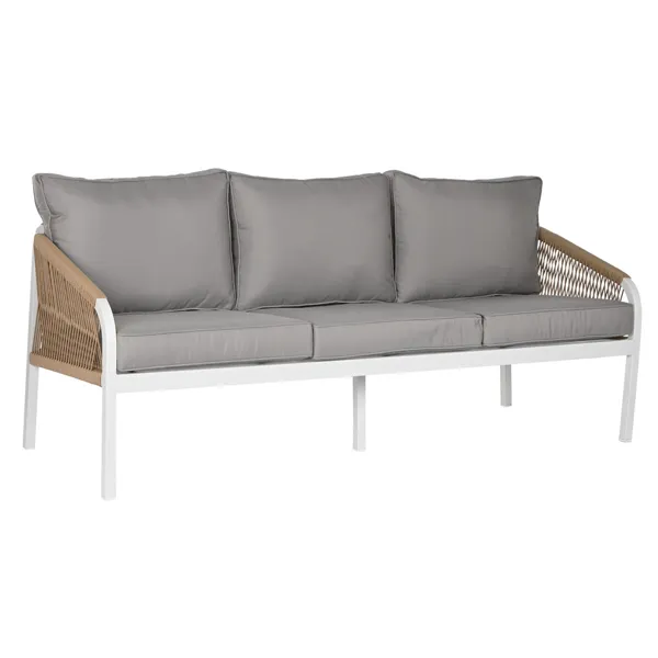 Table Set with 3 Armchairs Home ESPRIT White Natural Light grey 189 x 73 x 84 cm (4 Pieces)