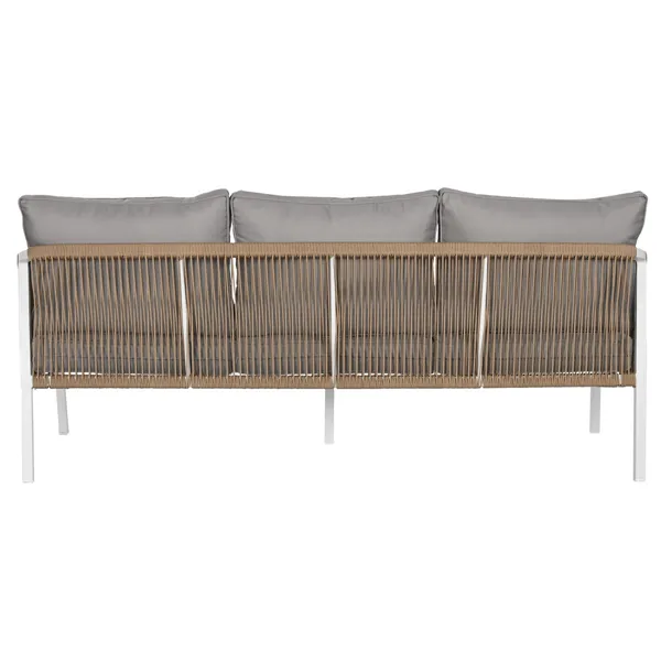 Table Set with 3 Armchairs Home ESPRIT White Natural Light grey 189 x 73 x 84 cm (4 Pieces)
