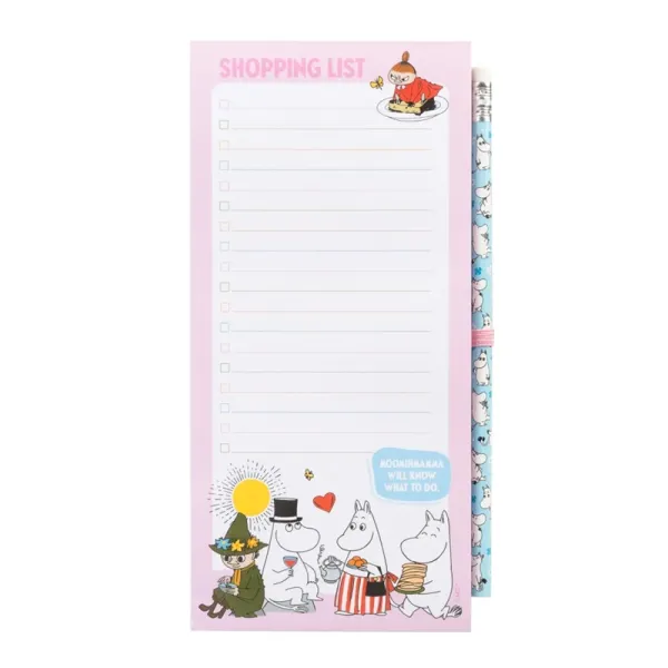 Moomins - Magnetic notebook / shopping list for the fridge + pencil (10 x 21 cm)