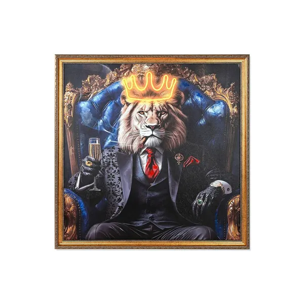 Canvas Home ESPRIT Blue Black Leopard Lion Loft 100 x 4 x 100 cm (2 Units)