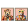 Canvas Home ESPRIT Blue Orange Light Pink Leopard Lion Modern 84 x 4 x 84 cm (2 Units)