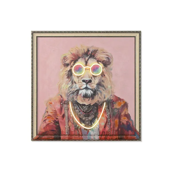 Canvas Home ESPRIT Blue Orange Light Pink Leopard Lion Modern 84 x 4 x 84 cm (2 Units)