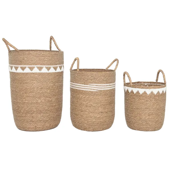 Basket set Home ESPRIT White Natural Seagrass (3 Pieces)
