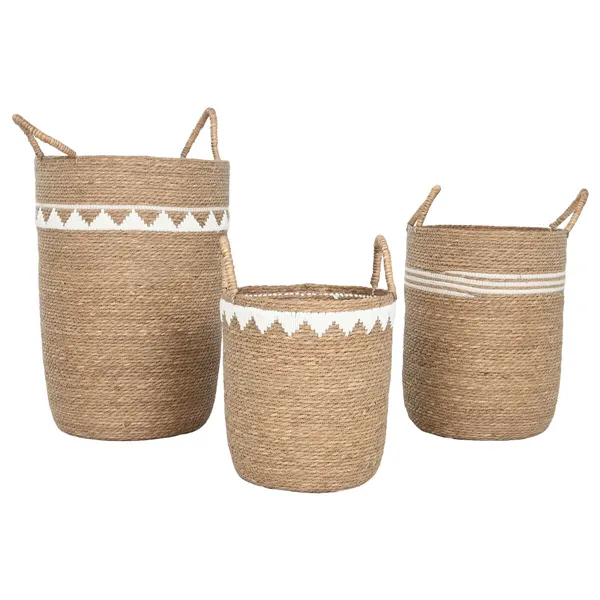 Basket set Home ESPRIT White Natural Seagrass (3 Pieces)