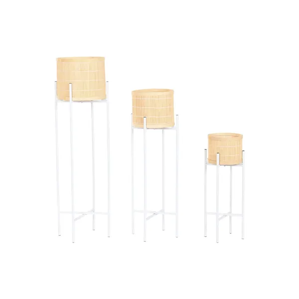 Planter Home ESPRIT White Natural Metal Bamboo 31 x 31 x 103 cm (3 Pieces)