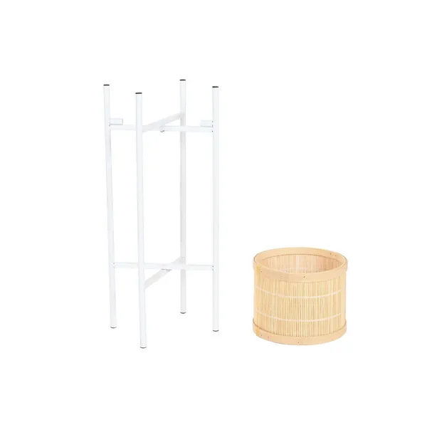 Planter Home ESPRIT White Natural Metal Bamboo 31 x 31 x 103 cm (3 Pieces)