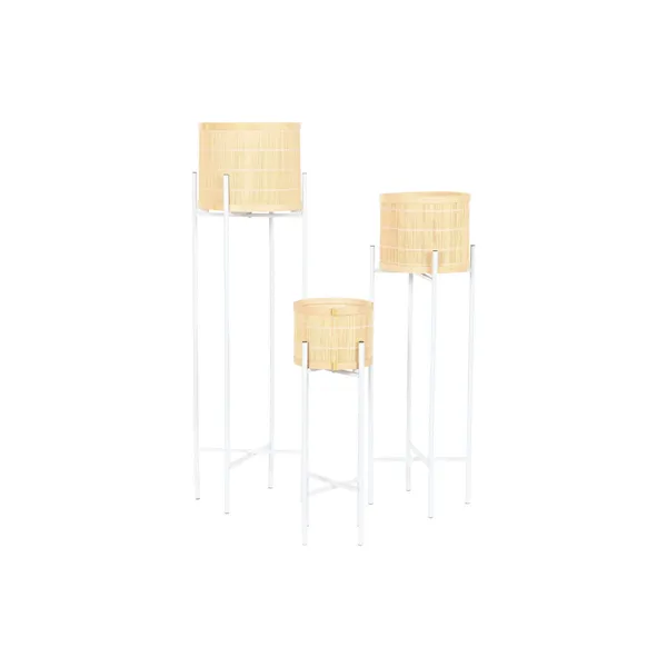 Planter Home ESPRIT White Natural Metal Bamboo 31 x 31 x 103 cm (3 Pieces)