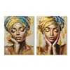 Canvas Home ESPRIT Turquoise Golden Colonial African Woman 90 x 3 x 120 cm (2 Units)