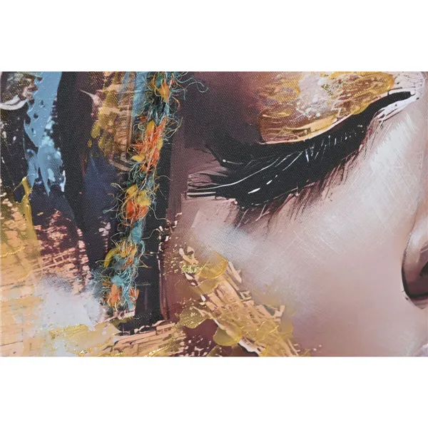 Canvas Home ESPRIT Turquoise Golden Colonial African Woman 90 x 3 x 120 cm (2 Units)