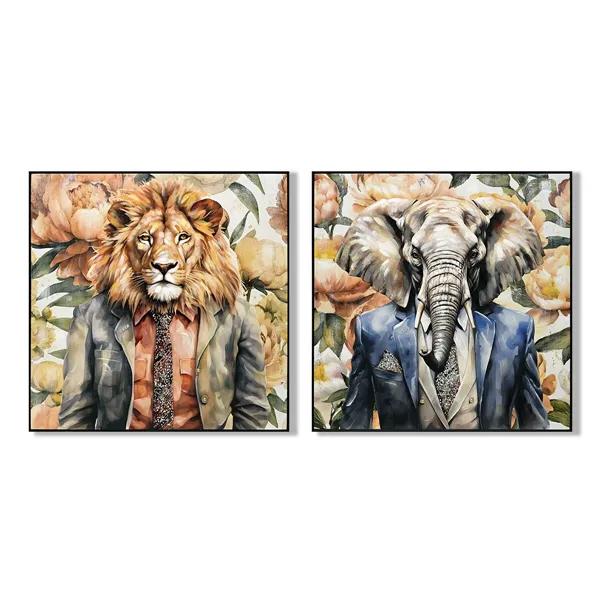 Canvas Home ESPRIT Elephant Lion Modern 102 X 4 X 102 CM (2 Units)