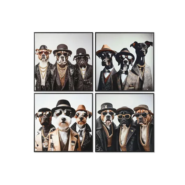 Canvas Home ESPRIT White Black Dog Loft Lacquered 62 X 3 X 62 CM (4 Units)