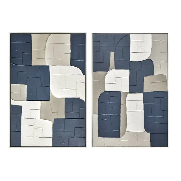 Canvas Home ESPRIT Blue White Abstract Urban 83 x 4 x 123 cm (2 Units)
