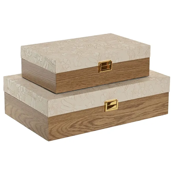 Jewelry box Home ESPRIT White Natural Wood (2 Units)