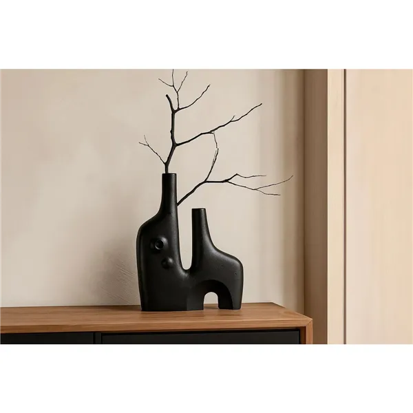 Vase Home ESPRIT Black Aluminium Abstract Modern 30 x 5 x 40 cm