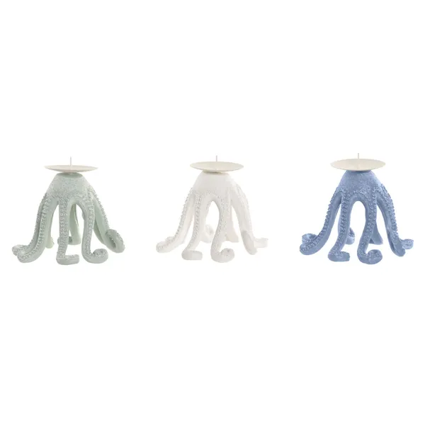 Candleholder Home ESPRIT Blue White Resin (3 Units)