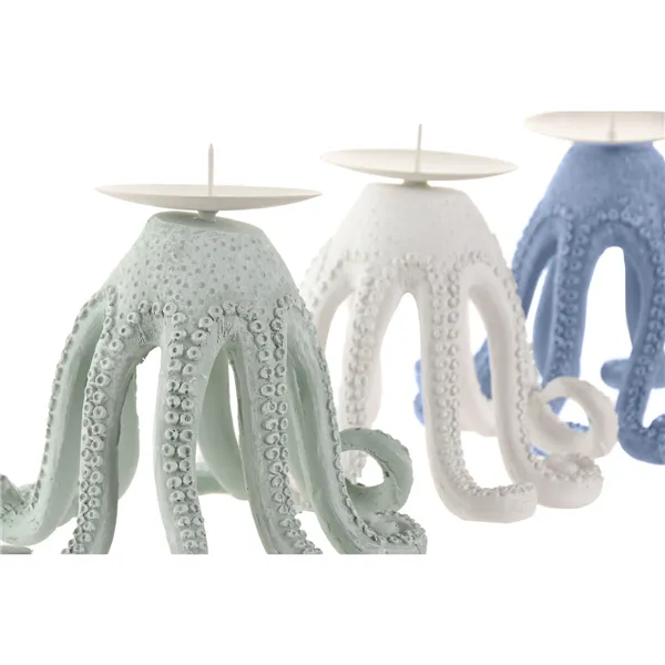 Candleholder Home ESPRIT Blue White Resin (3 Units)