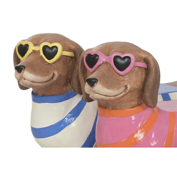 Decorative Figure Home ESPRIT Blue Orange Dog Mediterranean (2 Pieces) (2 Units)