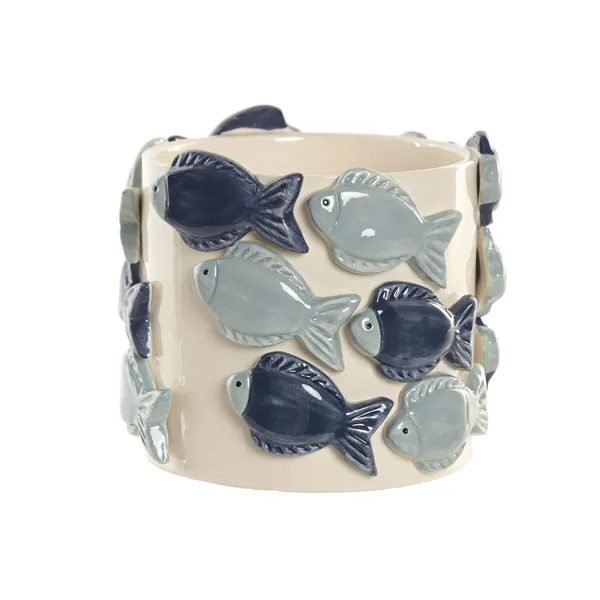 Planter Home ESPRIT Blue White Ceramic 18 x 18 x 16 cm