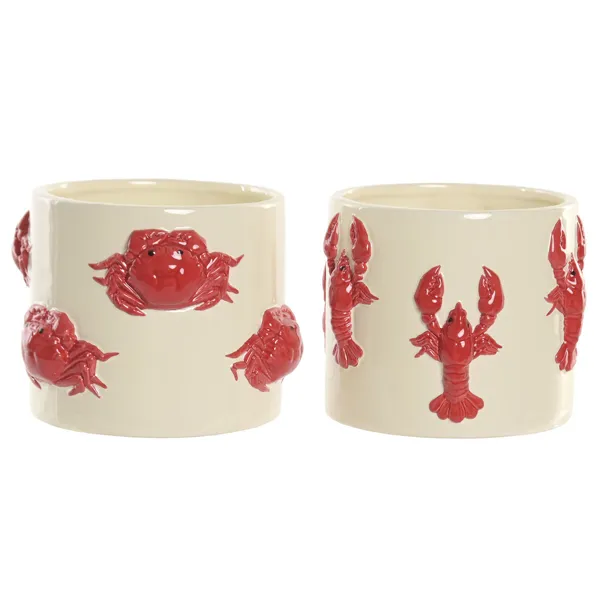 Planter Home ESPRIT Red Cream Ceramic Mediterranean 16,5 X 16,5 X 13 CM (2 Units)