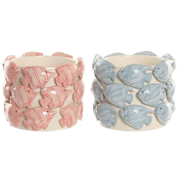 Planter Home ESPRIT Blue Coral Ceramic Mediterranean 18 x 18 x 15 cm (2 Units)