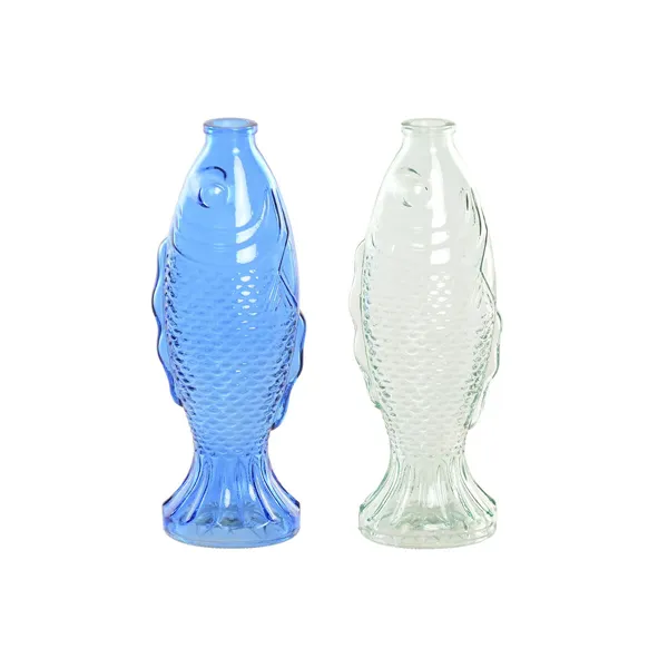 Vase Home ESPRIT Blue Turquoise Crystal Mediterranean 10 X 7 X 26,3 CM (2 Units)