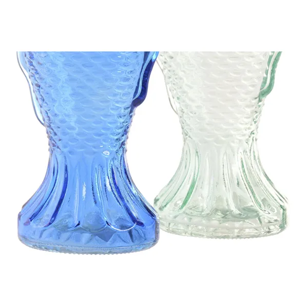 Vase Home ESPRIT Blue Turquoise Crystal Mediterranean 10 X 7 X 26,3 CM (2 Units)