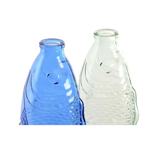 Vase Home ESPRIT Blue Turquoise Crystal Mediterranean 10 X 7 X 26,3 CM (2 Units)