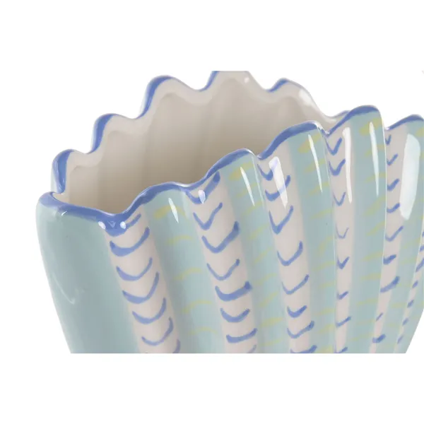 Vase Home ESPRIT Sky blue Stoneware Shell Mediterranean 22 X 11,3 X 15 CM