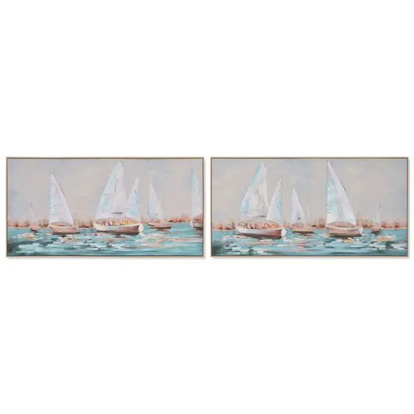 Canvas Home ESPRIT White Turquoise Yachts Mediterranean 120 x 3,8 x 60 cm (2 Units)