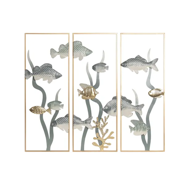 Wall Decoration Home ESPRIT Blue Golden Metal Mediterranean 90 X 3,8 X 80,5 CM (3 Pieces)