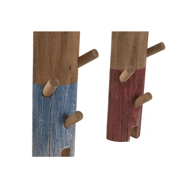 Wall mounted coat hanger Home ESPRIT Blue Red Recycled Wood 12 X 10 X 75 CM (2 Units)