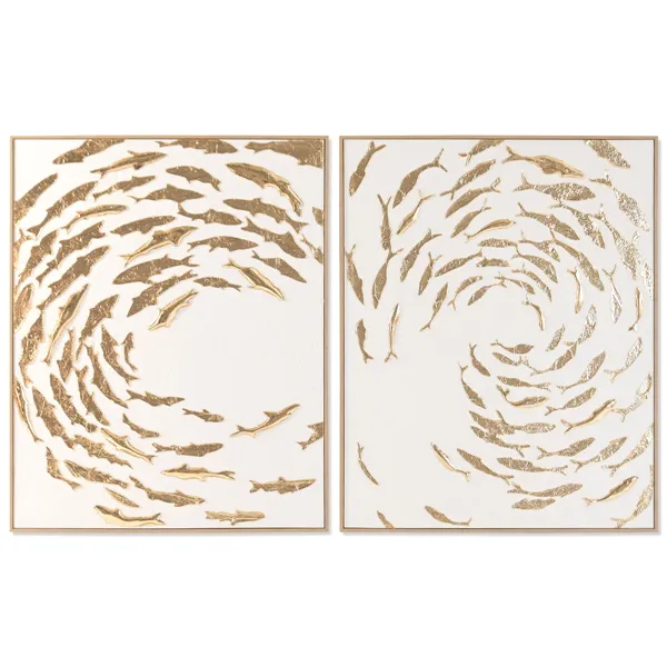 Canvas Home ESPRIT White Golden Spirals Mediterranean 82,5 X 3 X 102,5 CM (2 Units)