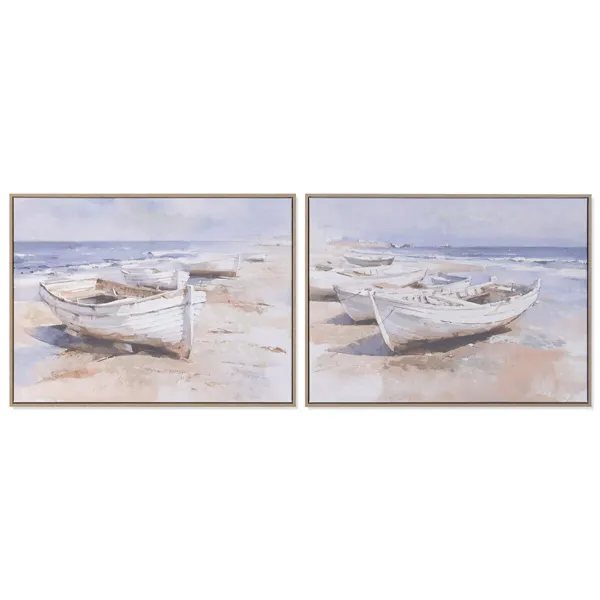 Canvas Home ESPRIT White Beige Ship Mediterranean With relief 80 x 2,5 x 60 cm (2 Units)