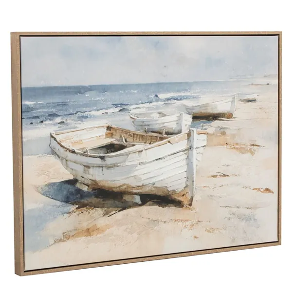 Canvas Home ESPRIT White Beige Ship Mediterranean With relief 80 x 2,5 x 60 cm (2 Units)