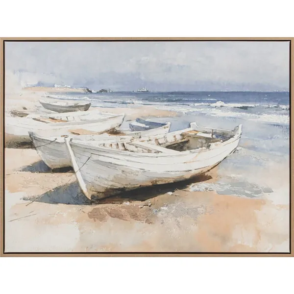 Canvas Home ESPRIT White Beige Ship Mediterranean With relief 80 x 2,5 x 60 cm (2 Units)