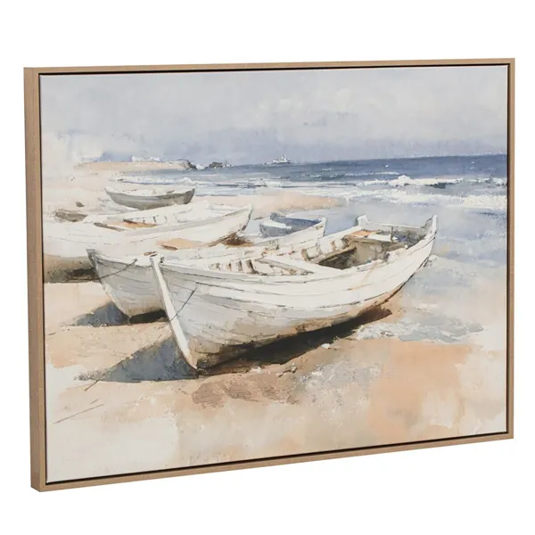 Canvas Home ESPRIT White Beige Ship Mediterranean With relief 80 x 2,5 x 60 cm (2 Units)