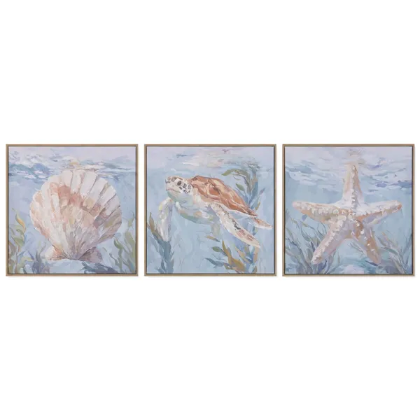 Canvas Home ESPRIT Blue Beige Mediterranean With relief 50 x 2,5 x 50 cm (3 Units)