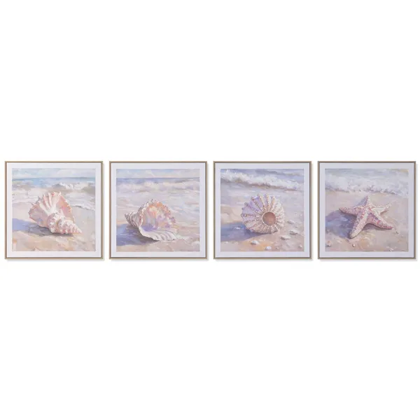 Canvas Home ESPRIT Beach Mediterranean With relief Snail 50 x 2,5 x 50 cm (4 Units)