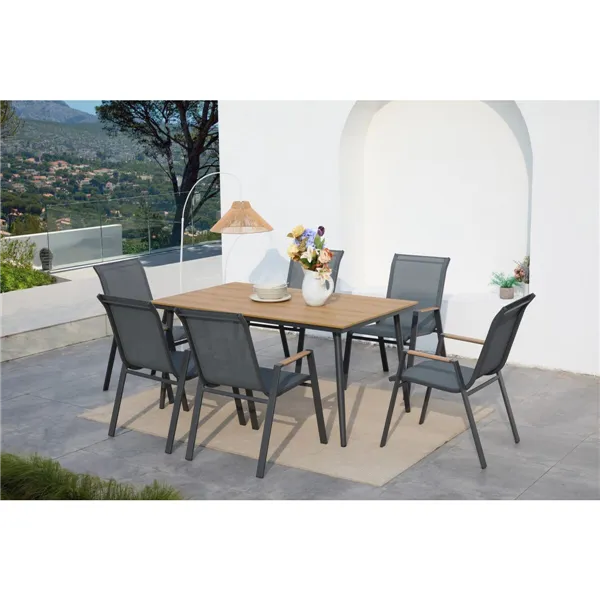 Table set with 6 chairs Home ESPRIT Brown Dark grey 150 X 90 X 73 CM