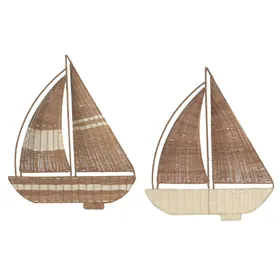 Wall Decoration Home ESPRIT White Natural Ship Mediterranean (2 Units)