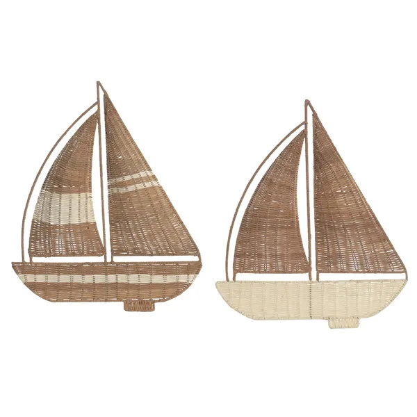 Wall Decoration Home ESPRIT White Natural Ship Mediterranean (2 Units)