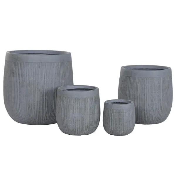 Set of Planters Home ESPRIT Dark grey Fibre Magnesium 50 x 50 x 54 cm (4 Units)