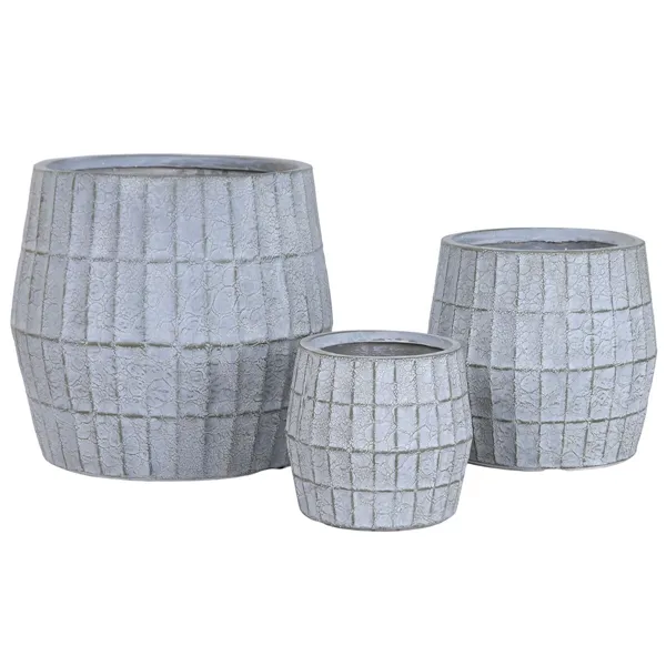 Set of Planters Home ESPRIT Grey Fibre Magnesium 50 x 50 x 50 cm (3 Pieces)